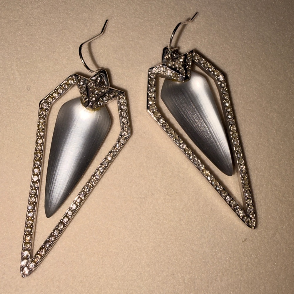Alexis Bittar Silver and Crystal Geometric Arrow Earrings